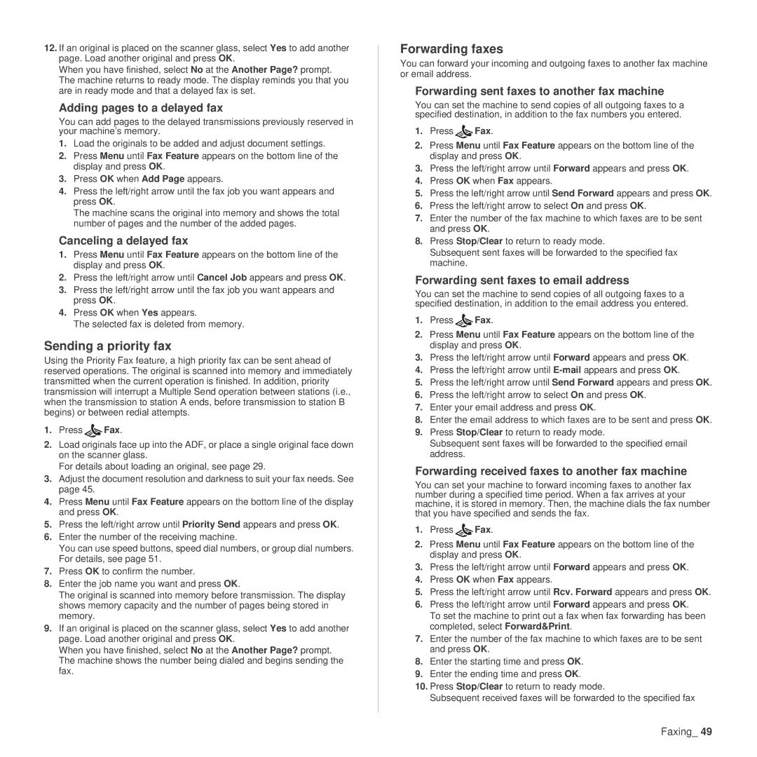 Samsung SCX-4x26 manual Sending a priority fax, Forwarding faxes 