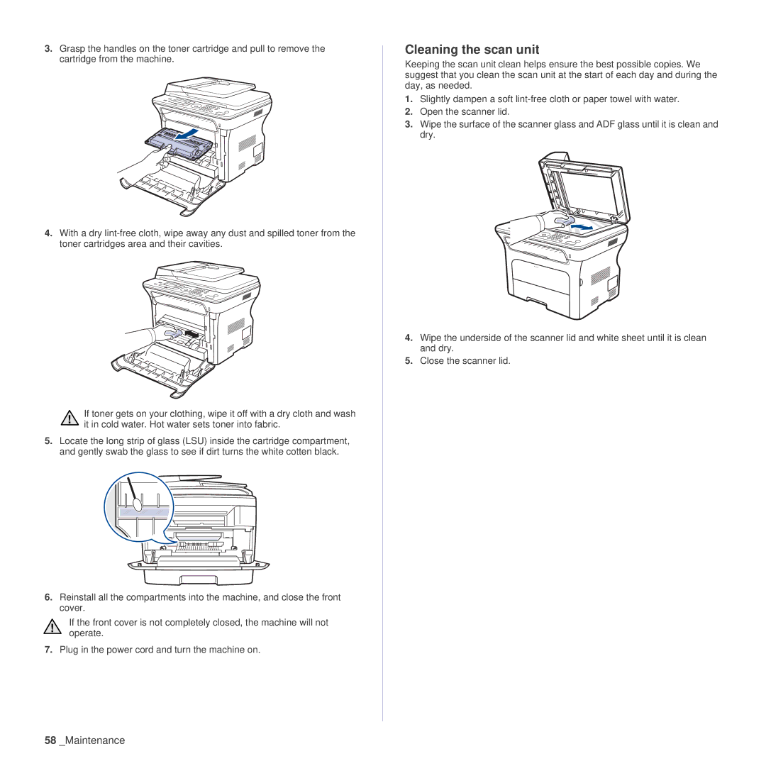 Samsung SCX-4x26 manual Cleaning the scan unit 