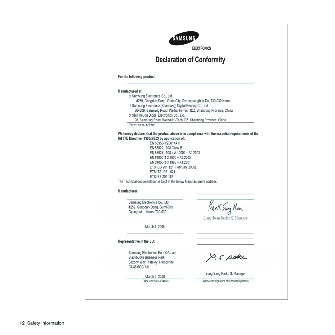 Samsung SCX-4x28, SCX-4x24 manual 12Safety information 