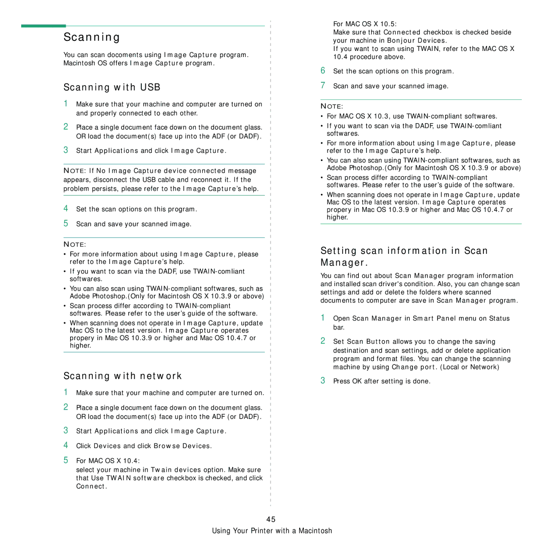 Samsung SCX-4x24, SCX-4x28 manual Scanning with USB, Setting scan information in Scan, Manager, Scanning with network 