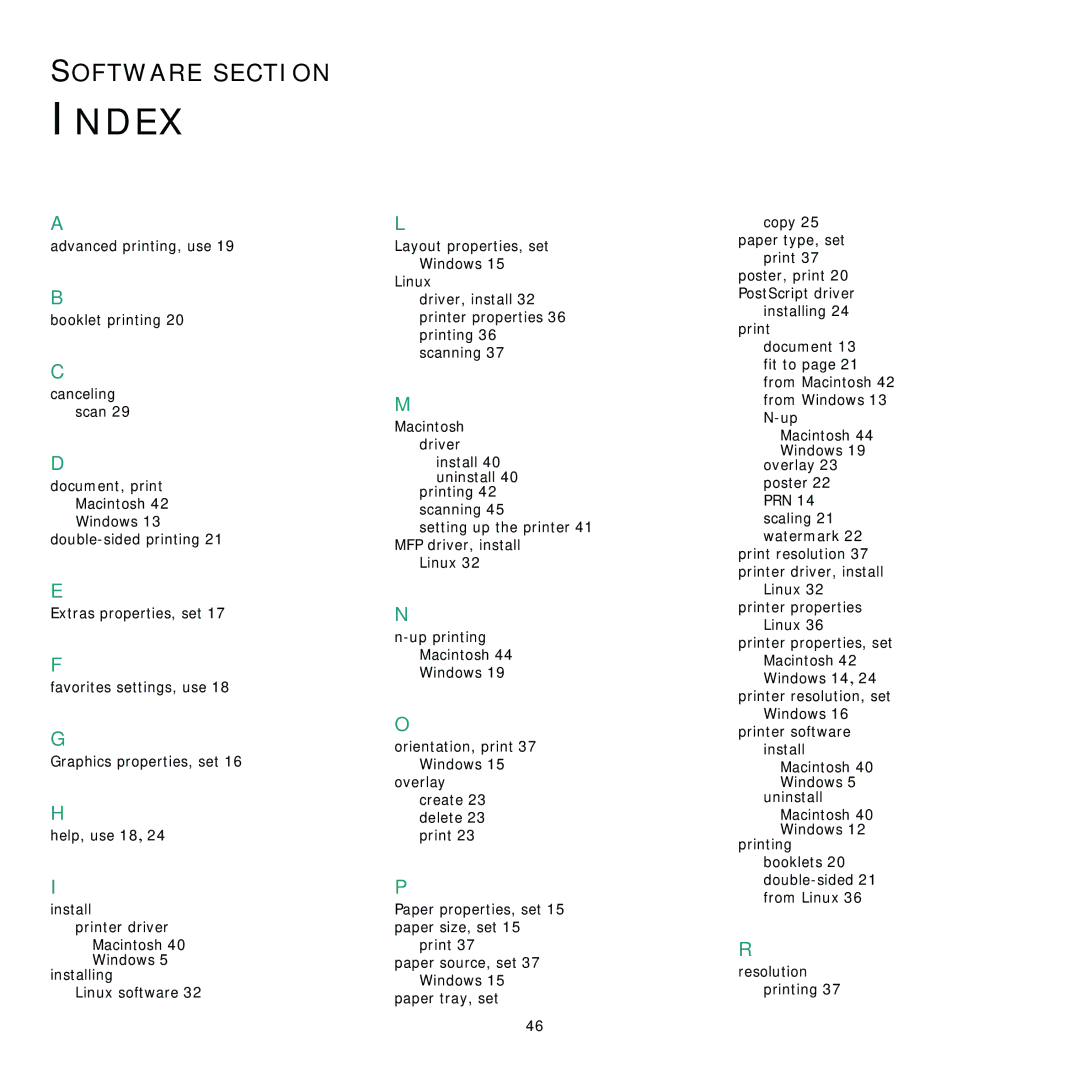 Samsung SCX-4x28, SCX-4x24 manual Index 