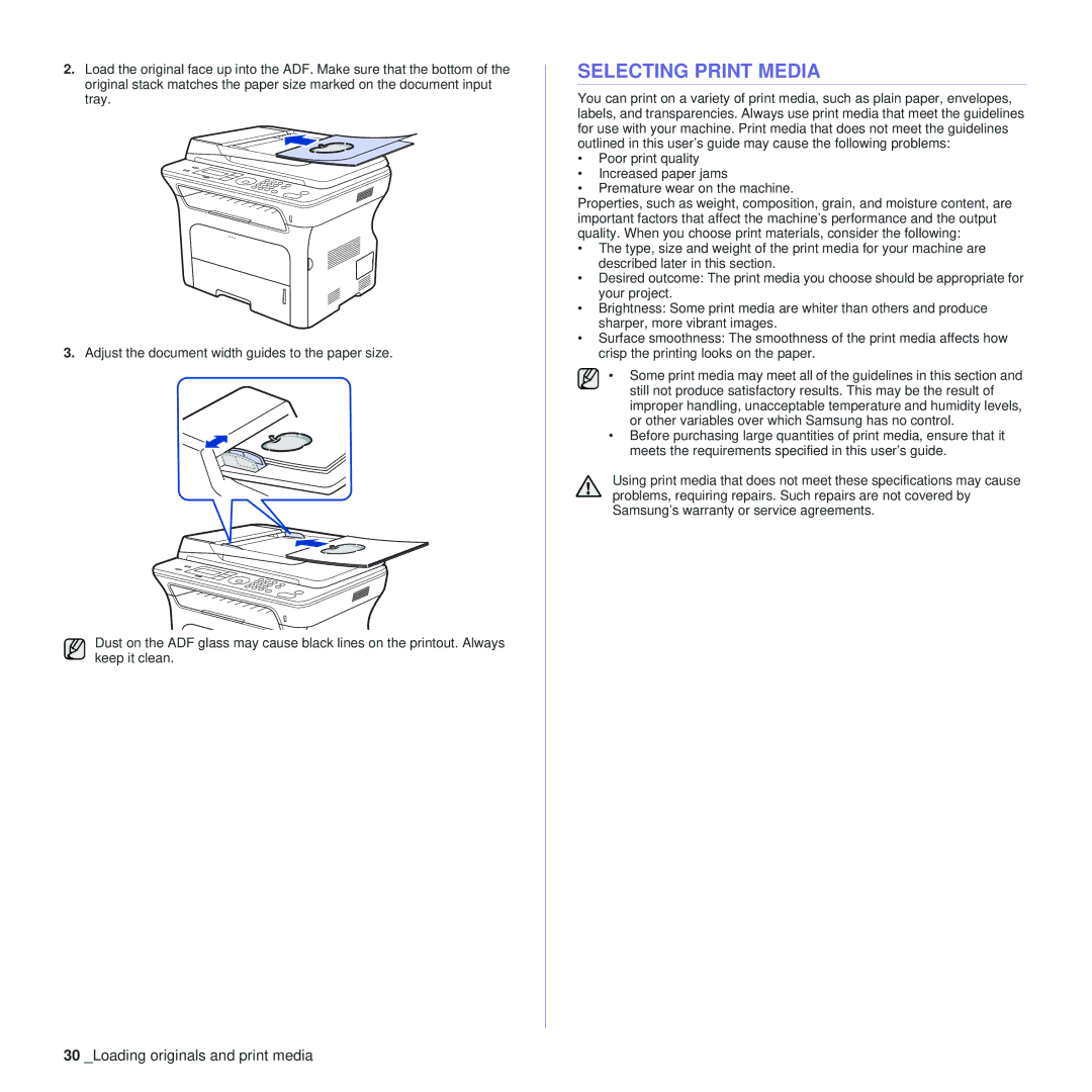 Samsung SCX-4x28, SCX-4x24 manual Selecting Print Media 