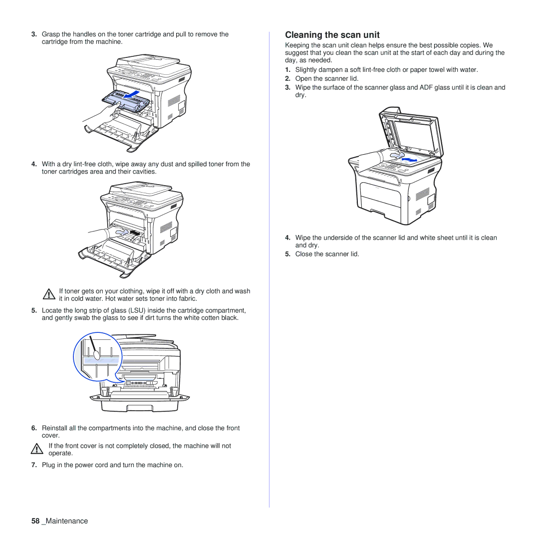 Samsung SCX-4x28, SCX-4x24 manual Cleaning the scan unit 