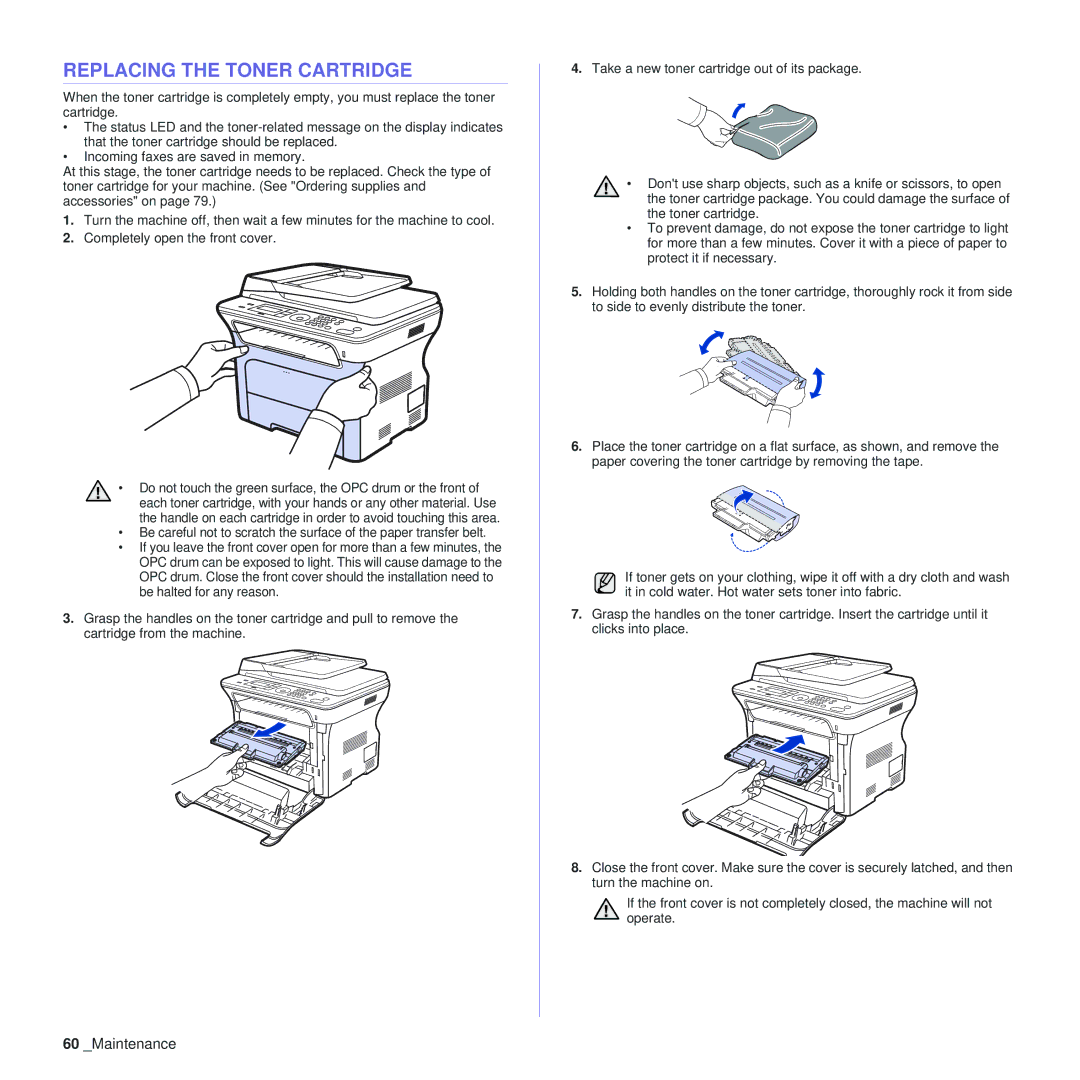 Samsung SCX-4x28, SCX-4x24 manual Replacing the Toner Cartridge 