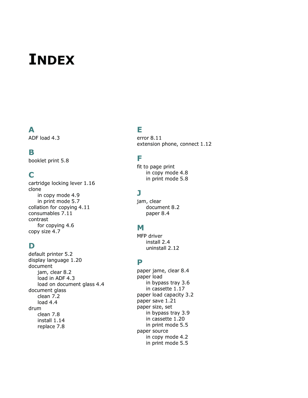 Samsung SCX-5312F, SCX-5112 manual Index 