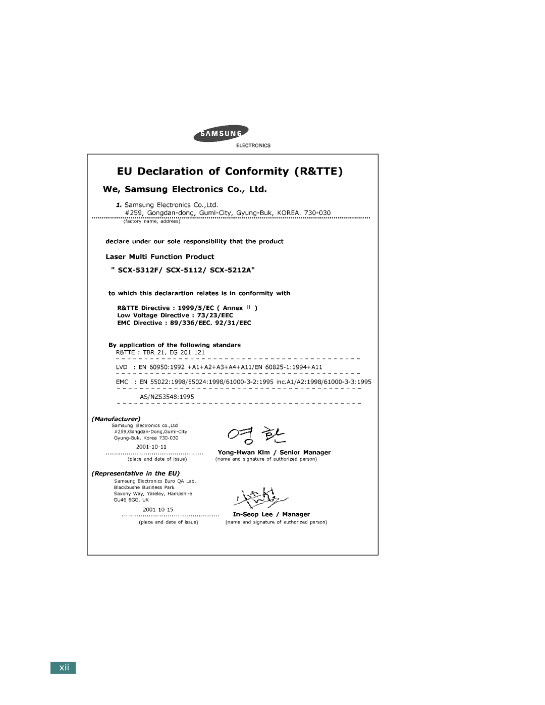 Samsung SCX-5112, SCX-5312F manual Xii 