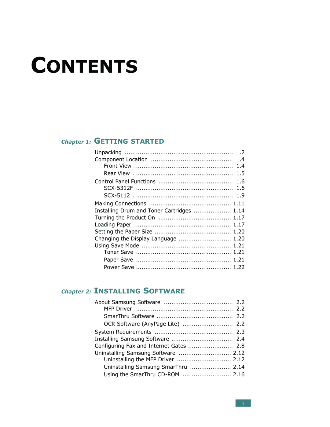 Samsung SCX-5312F, SCX-5112 manual Contents 