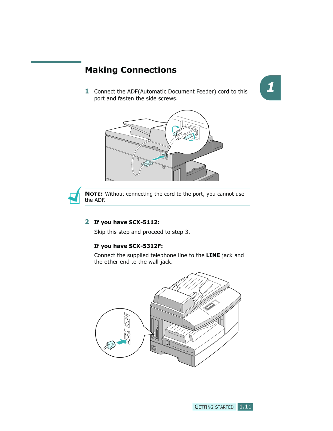 Samsung manual Making Connections, If you have SCX-5112, If you have SCX-5312F 