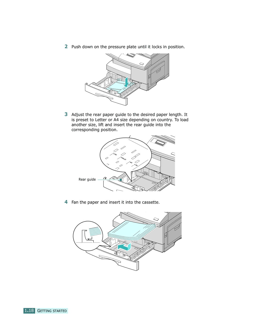 Samsung SCX-5112, SCX-5312F manual Fan the paper and insert it into the cassette 