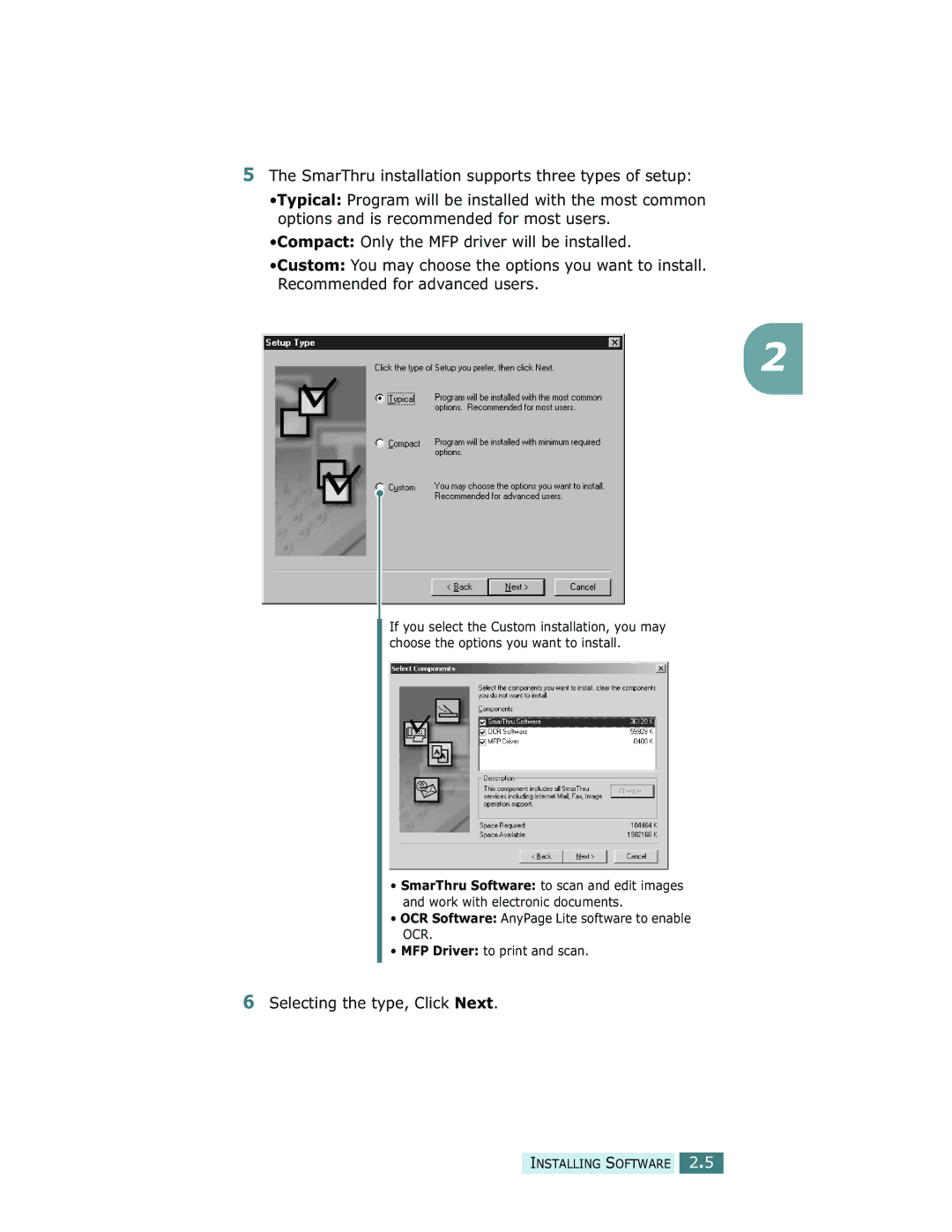 Samsung SCX-5312F, SCX-5112 manual Selecting the type, Click Next 