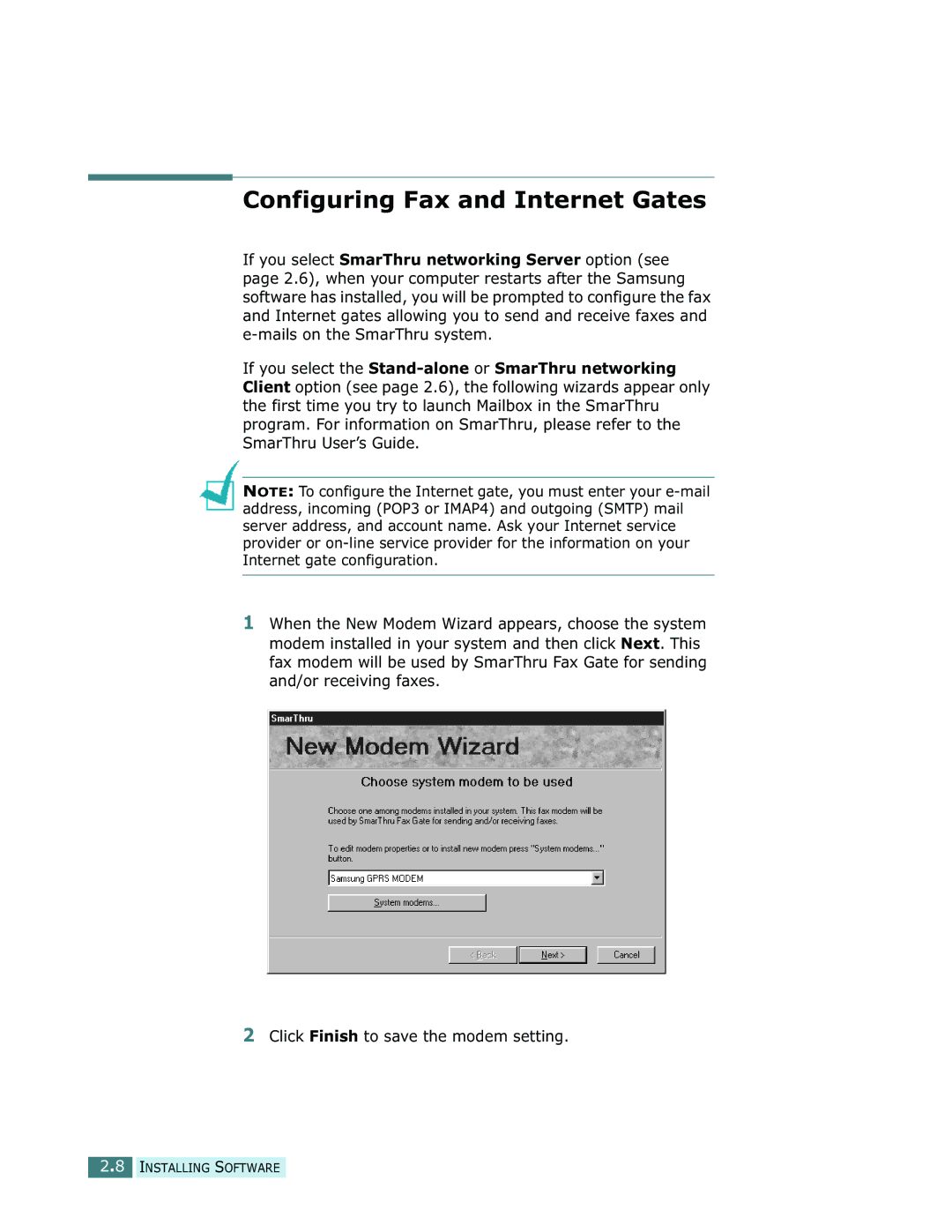 Samsung SCX-5112, SCX-5312F manual Configuring Fax and Internet Gates 