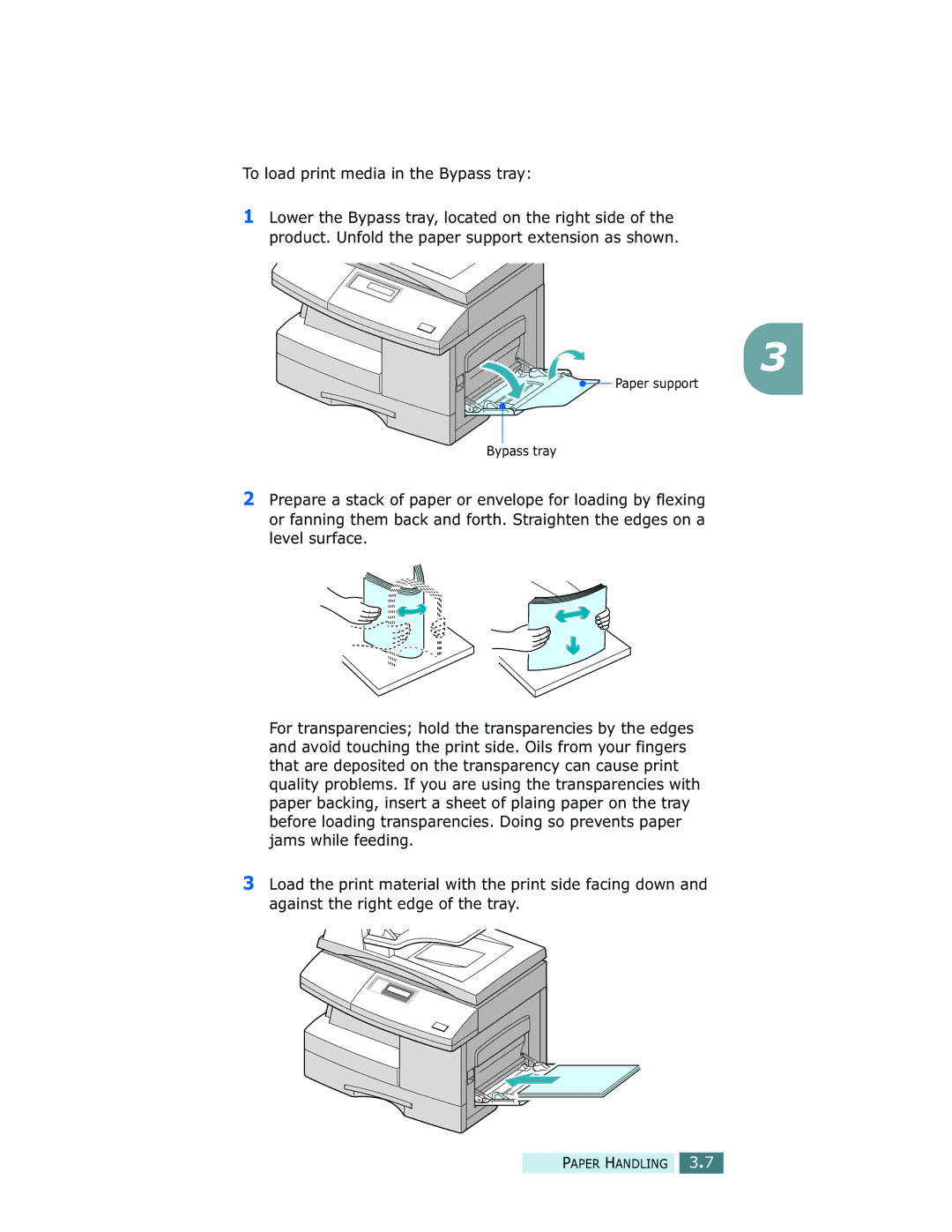 Samsung SCX-5312F, SCX-5112 manual To load print media in the Bypass tray 