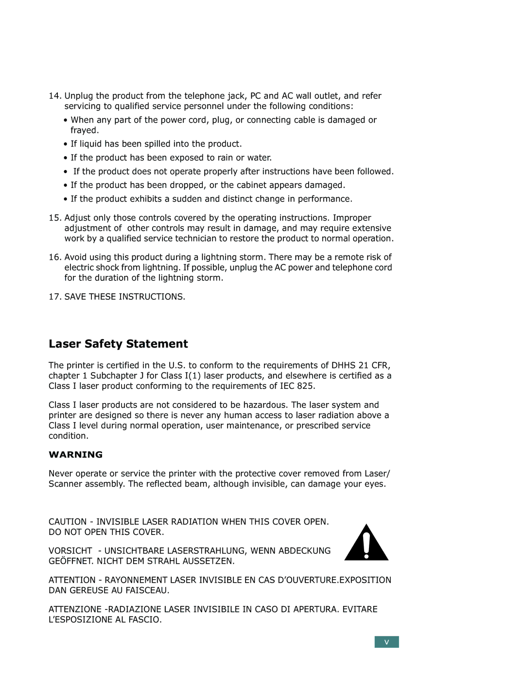 Samsung SCX-5312F, SCX-5112 manual Laser Safety Statement 