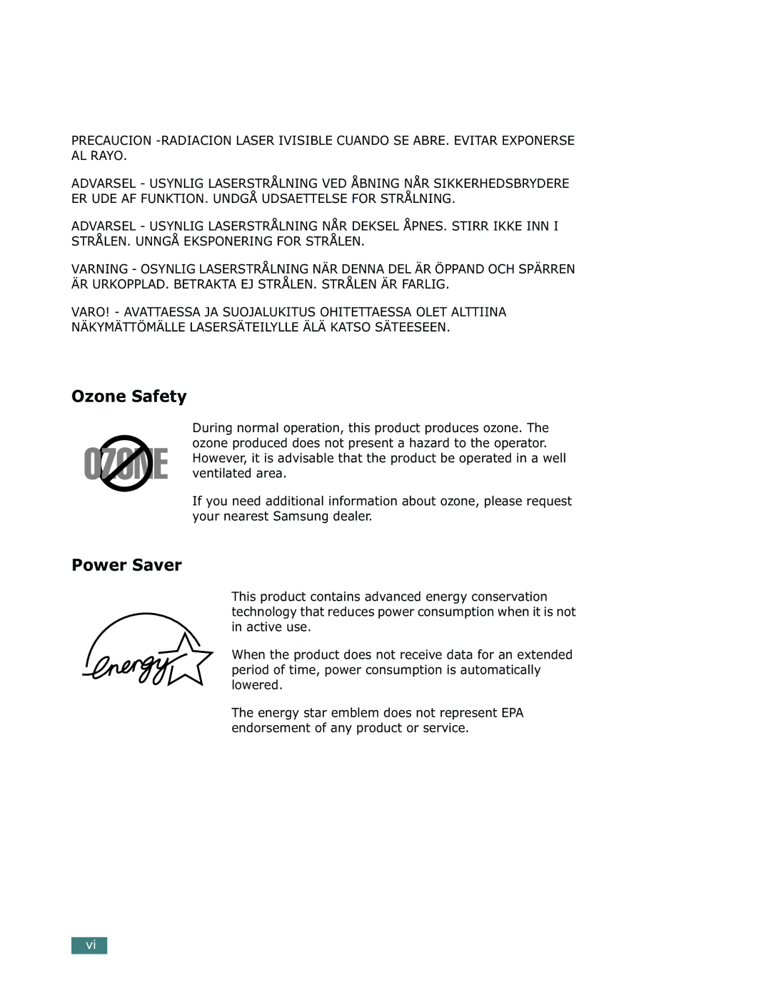 Samsung SCX-5112, SCX-5312F manual Ozone Safety, Power Saver 