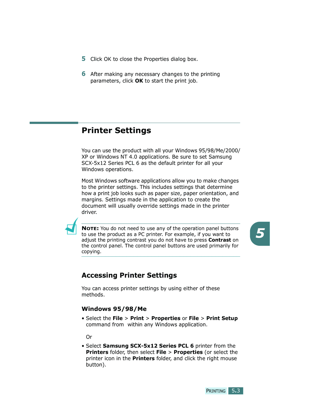 Samsung SCX-5312F, SCX-5112 manual Accessing Printer Settings 