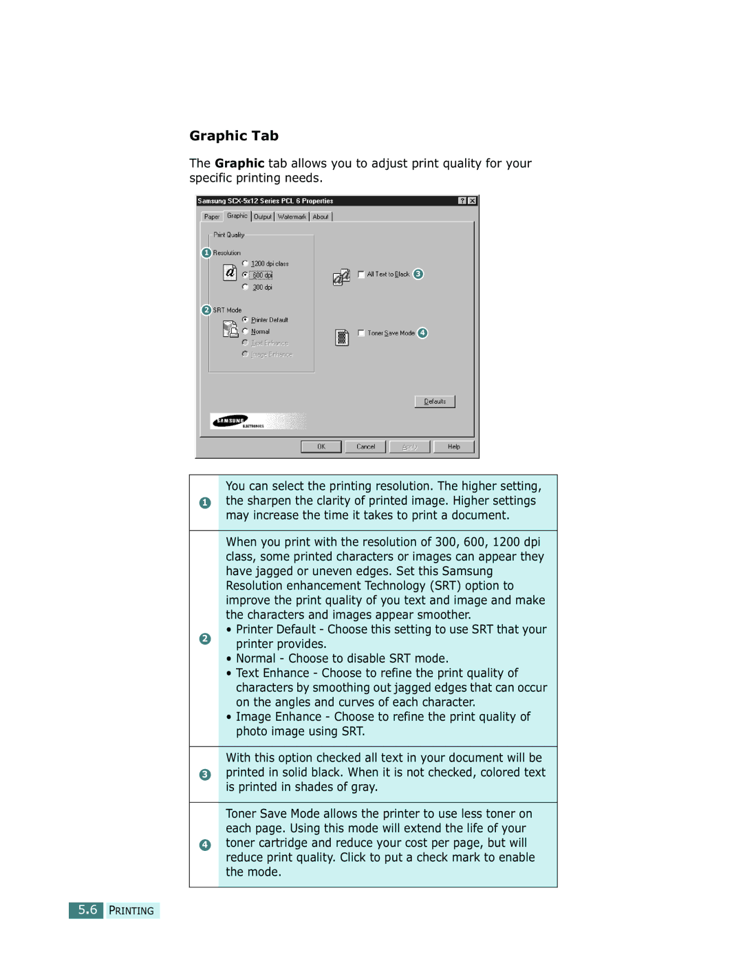 Samsung SCX-5112, SCX-5312F manual Graphic Tab 