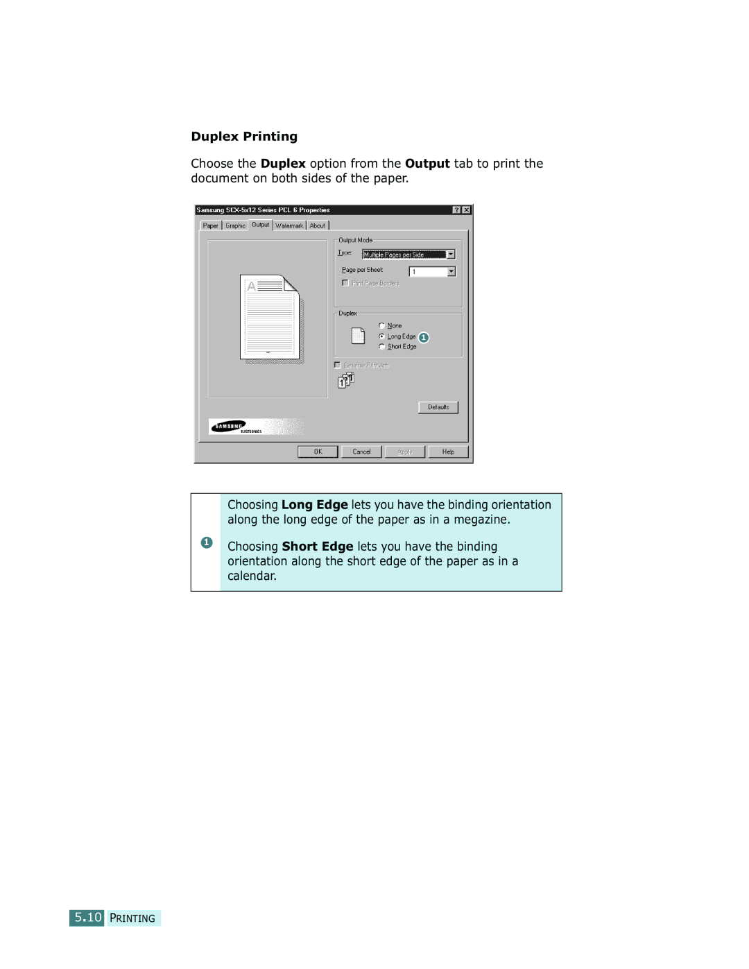 Samsung SCX-5112, SCX-5312F manual Duplex Printing 