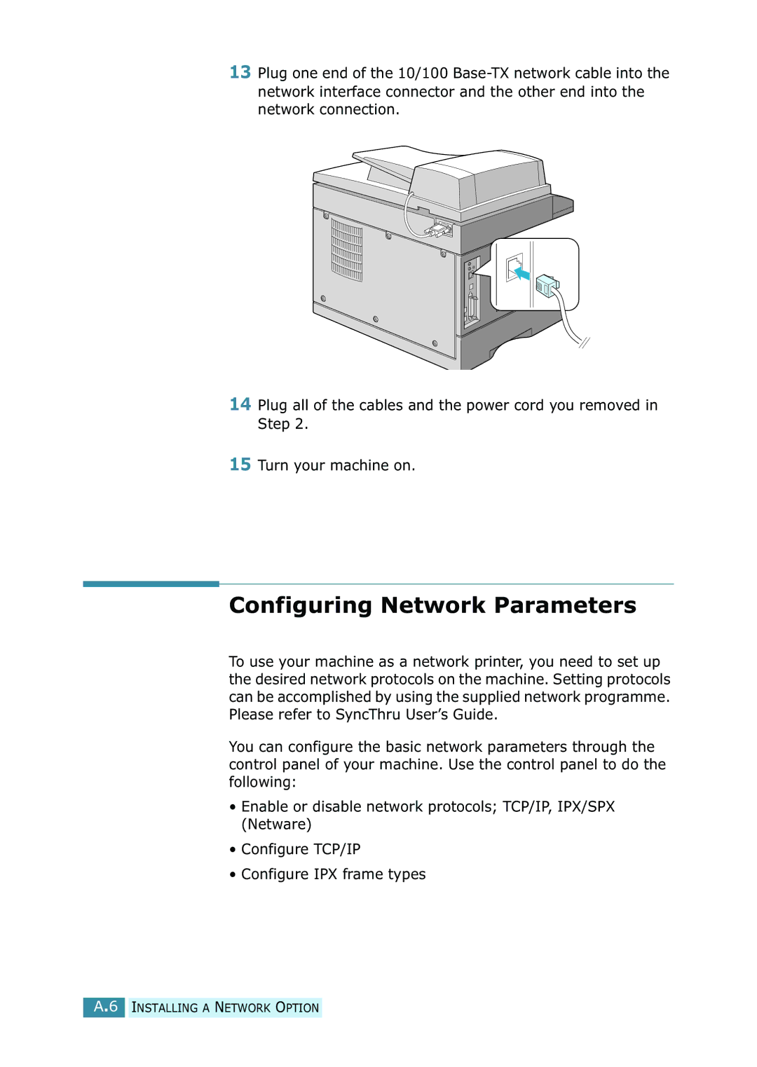 Samsung SCX-5315F/5115, SCX-5115 manual Configuring Network Parameters 