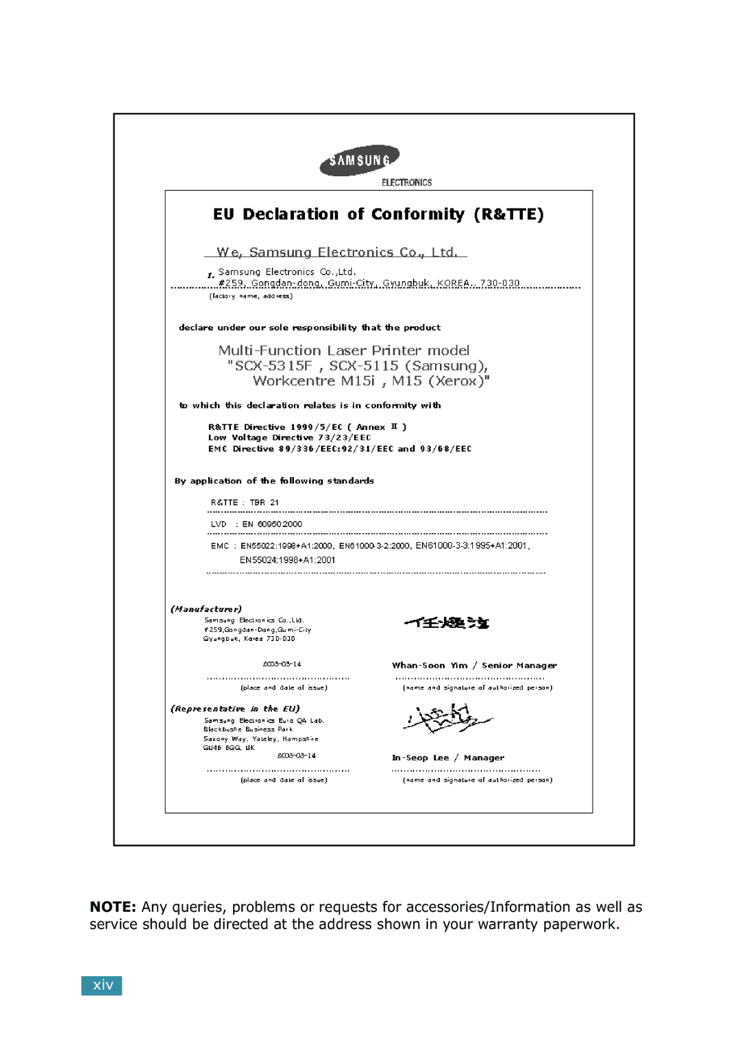 Samsung SCX-5315F/5115, SCX-5115 manual Xiv 