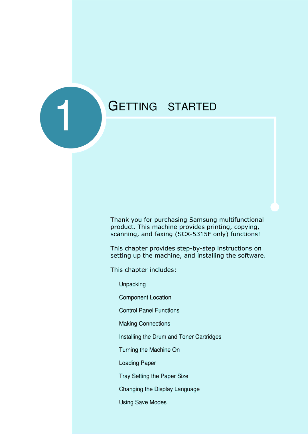 Samsung SCX-5315F/5115, SCX-5115 manual Getting Started 