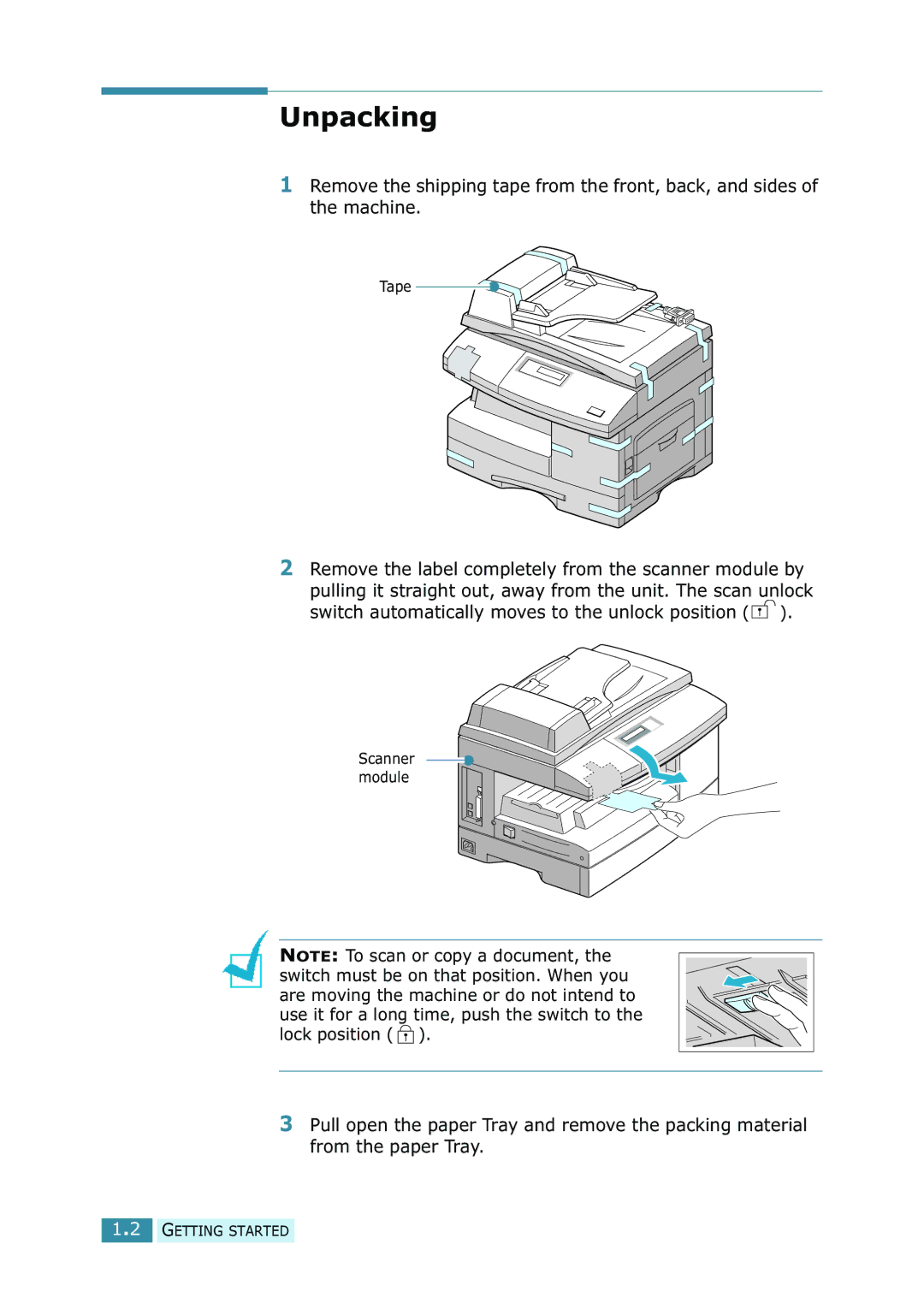 Samsung SCX-5115, SCX-5315F/5115 manual Unpacking 