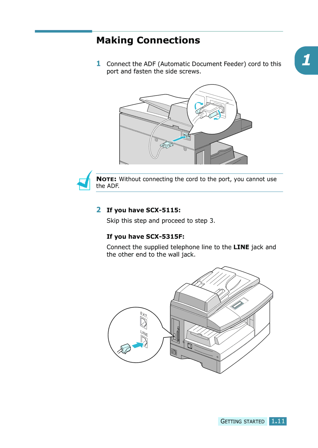 Samsung SCX-5315F/5115 manual Making Connections, If you have SCX-5115, If you have SCX-5315F 