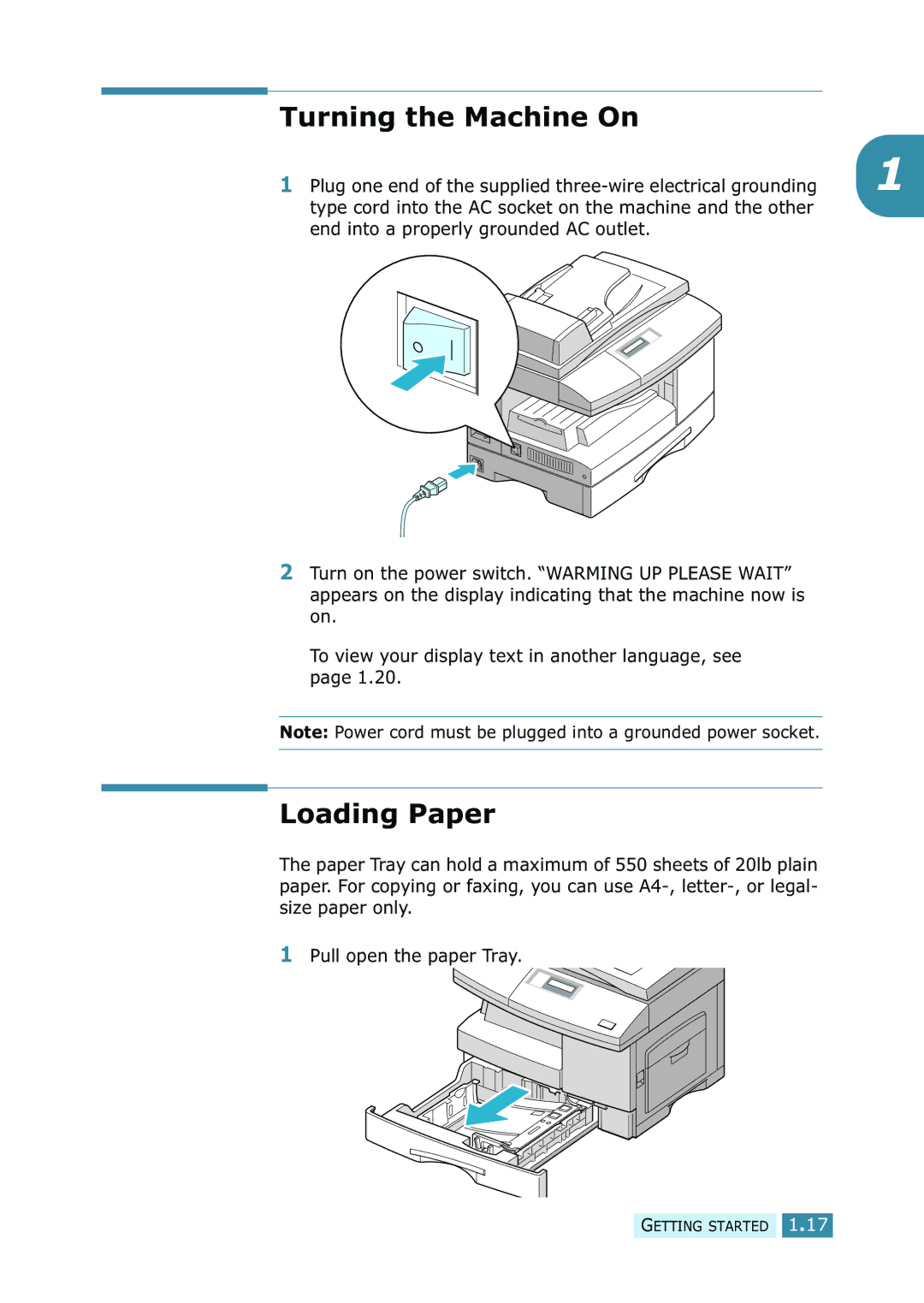 Samsung SCX-5115, SCX-5315F/5115 manual Turning the Machine On, Loading Paper 