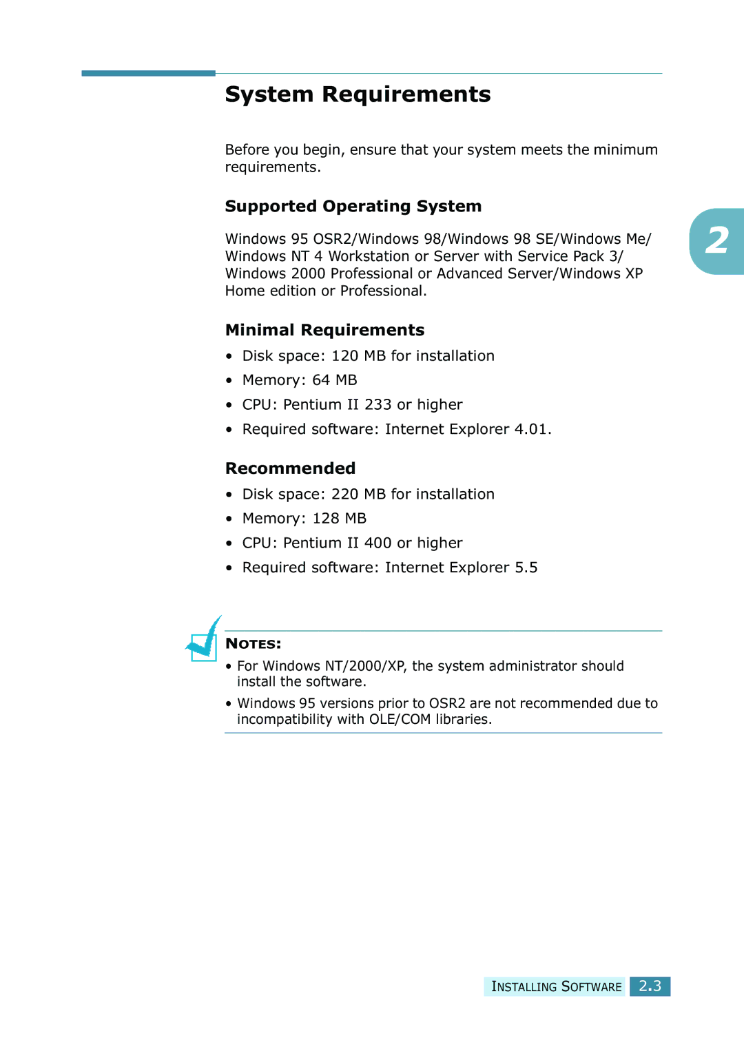 Samsung SCX-5315F/5115, SCX-5115 System Requirements, Supported Operating System, Minimal Requirements, Recommended 