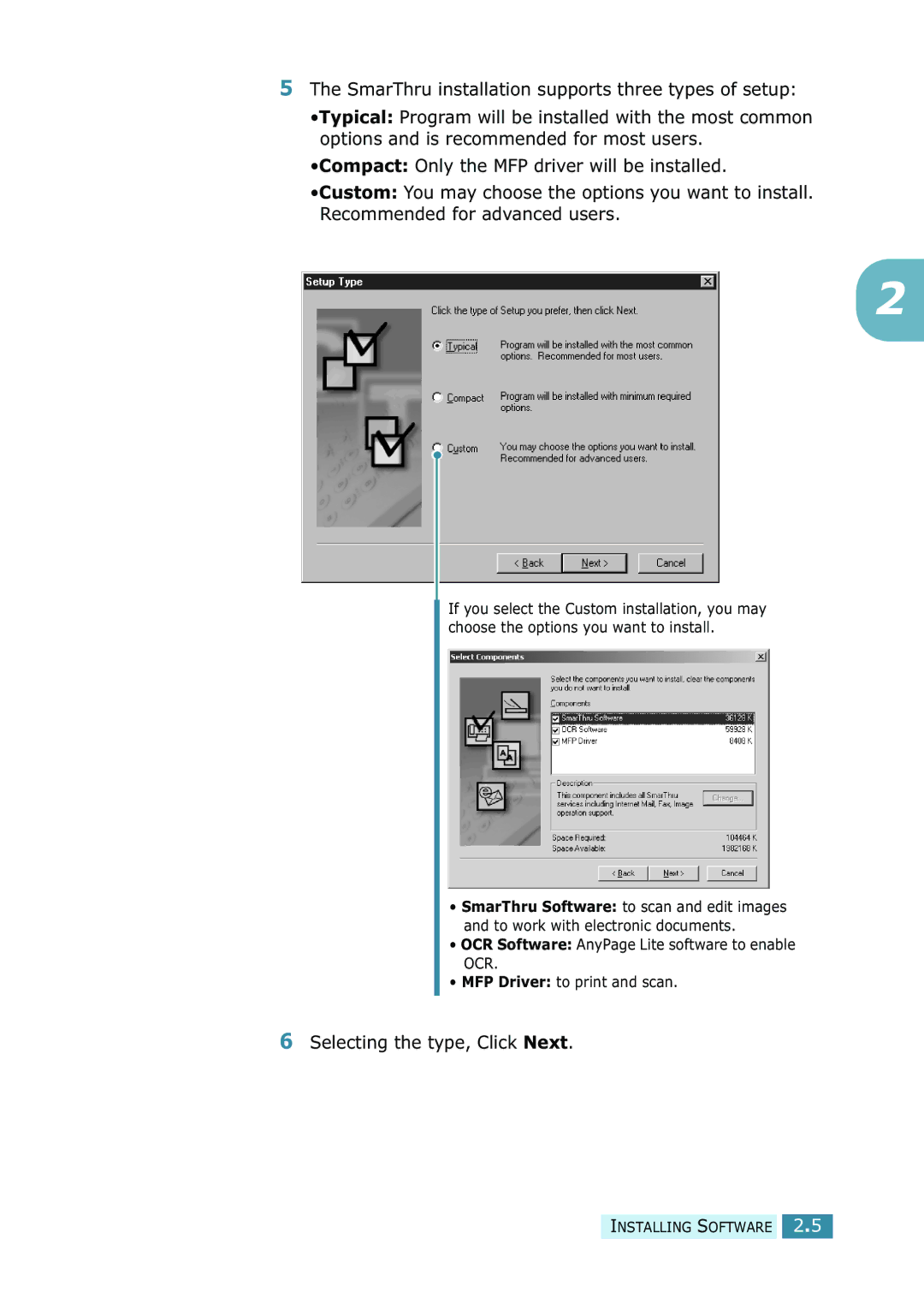 Samsung SCX-5315F/5115, SCX-5115 manual Selecting the type, Click Next 