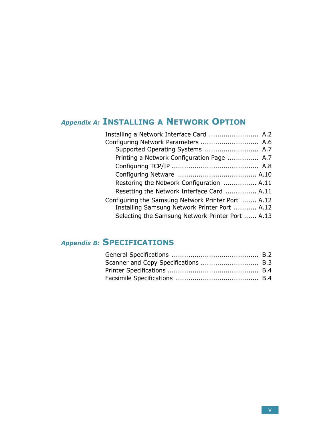 Samsung SCX-5315F/5115, SCX-5115 manual Appendix a Installing a Network Option 