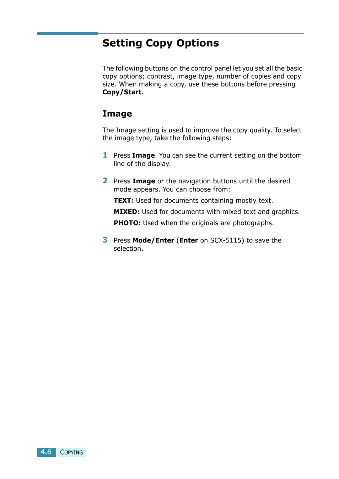 Samsung SCX-5115, SCX-5315F/5115 manual Setting Copy Options, Image 