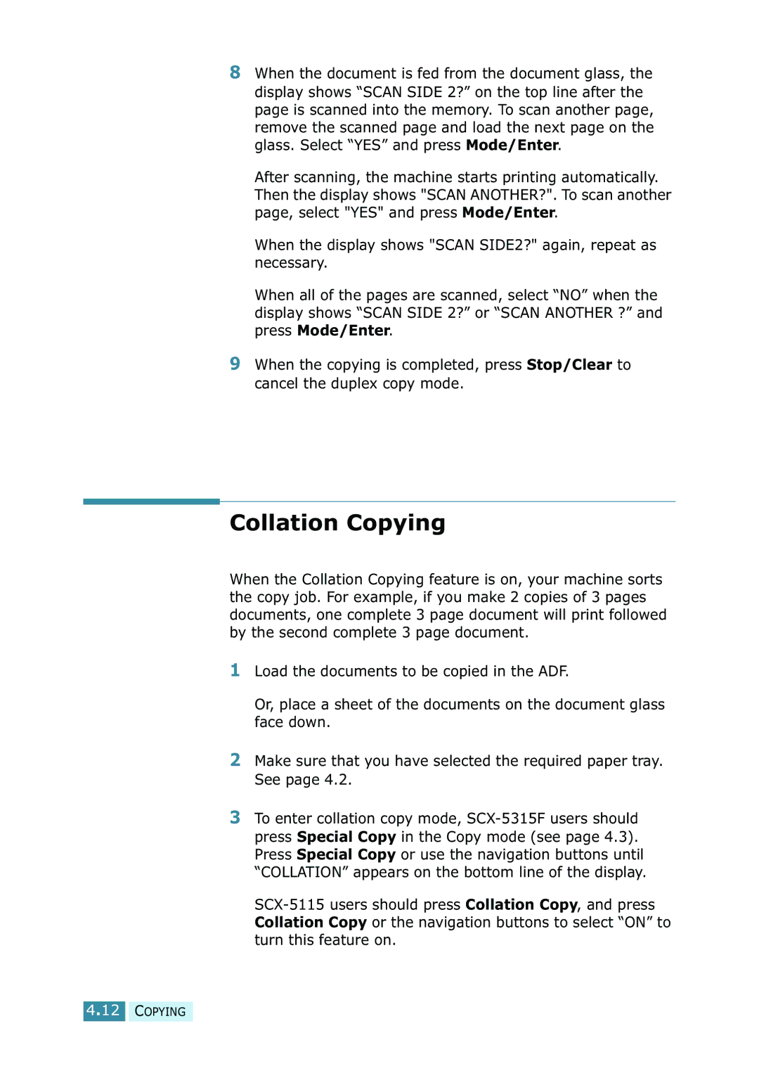 Samsung SCX-5115, SCX-5315F/5115 manual Collation Copying 