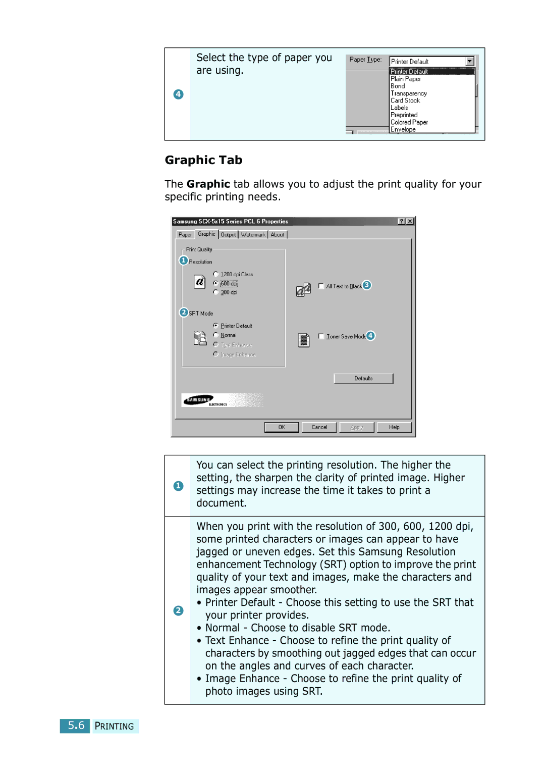 Samsung SCX-5315F/5115, SCX-5115 manual Graphic Tab 