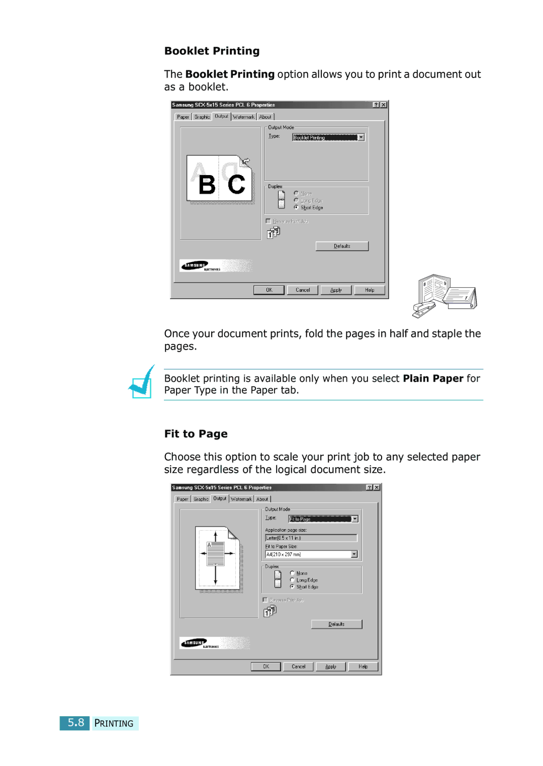 Samsung SCX-5315F/5115, SCX-5115 manual Booklet Printing, Fit to 