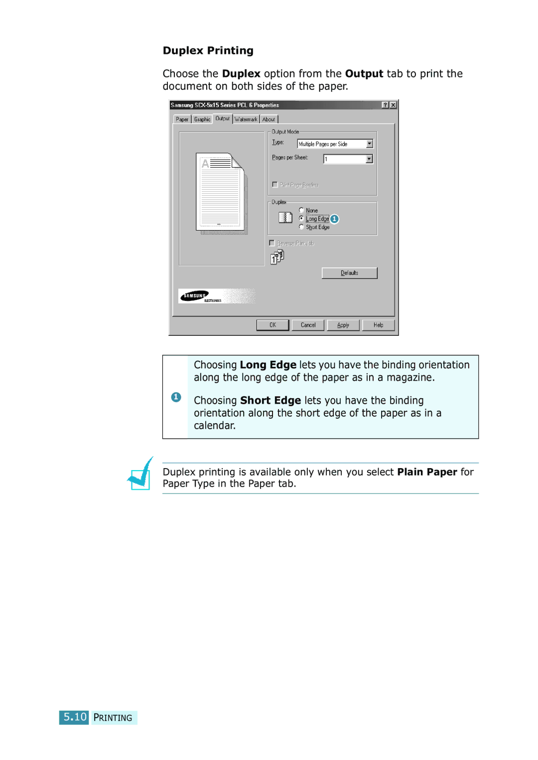 Samsung SCX-5115, SCX-5315F/5115 manual Duplex Printing 