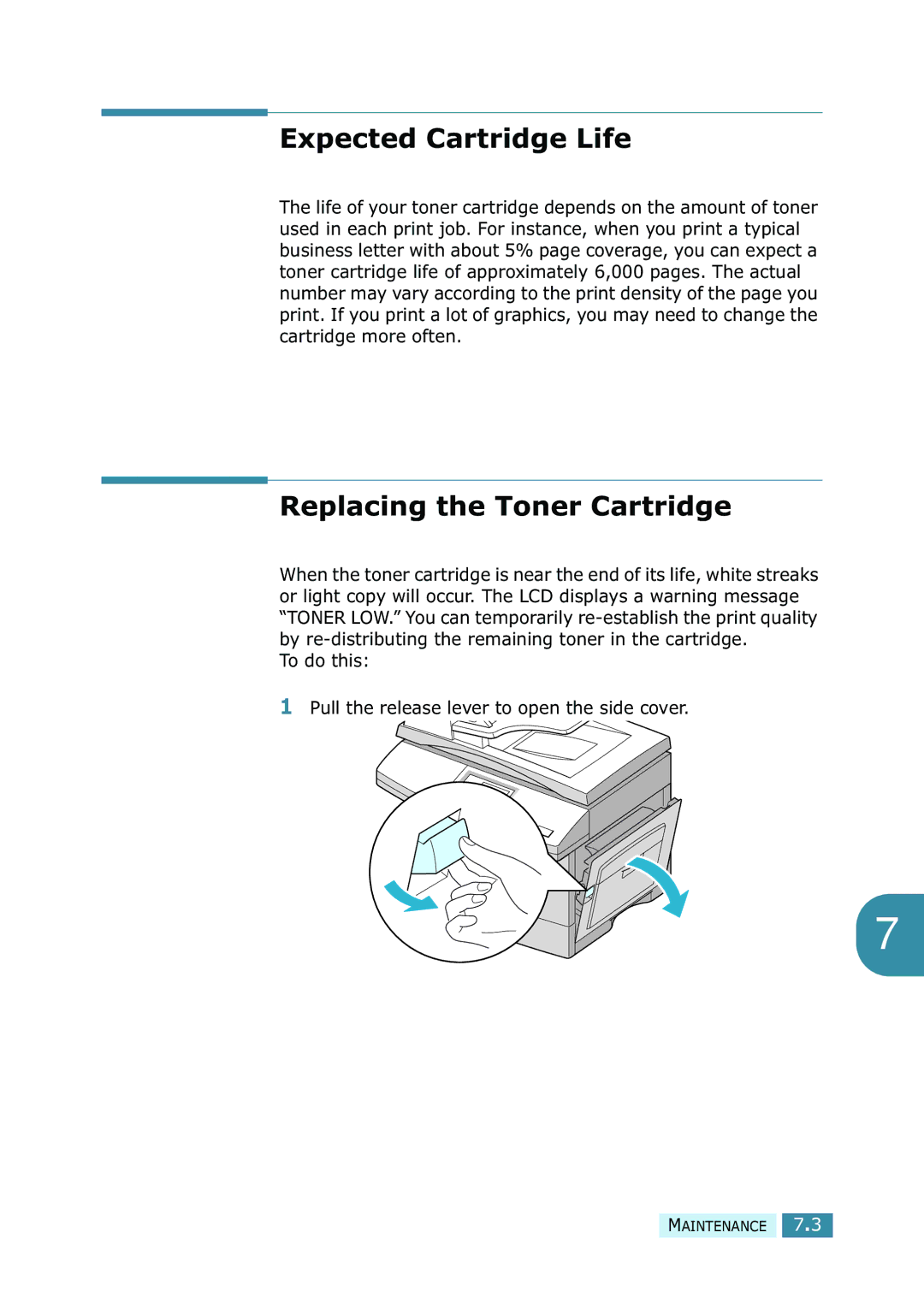 Samsung SCX-5315F/5115, SCX-5115 manual Expected Cartridge Life, Replacing the Toner Cartridge 