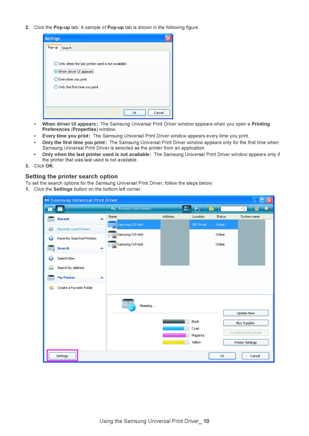 Samsung SCX-5635FN manual Setting the printer search option 