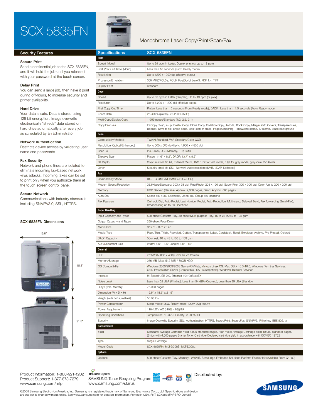 Samsung SCX-5835FN specifications 