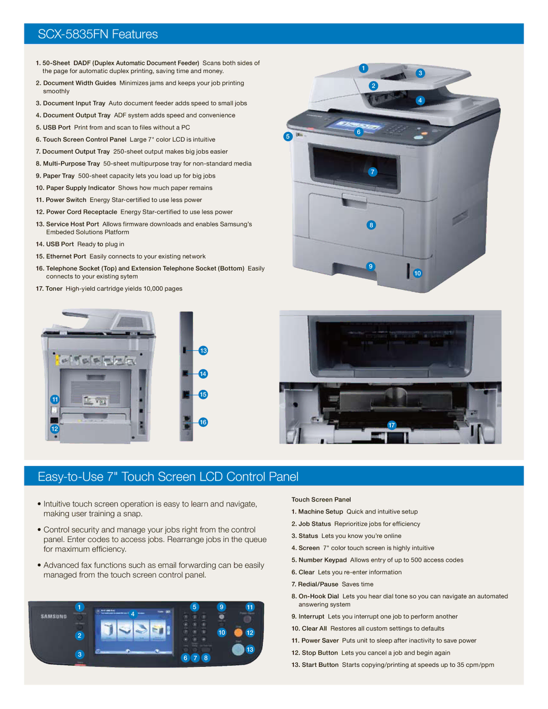 Samsung specifications SCX-5835FN Features 