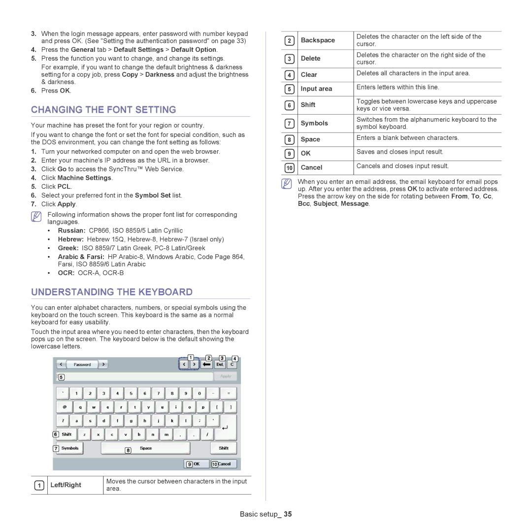 Samsung 5935NX, SCX-5835NX manual Changing the Font Setting, Understanding the Keyboard 