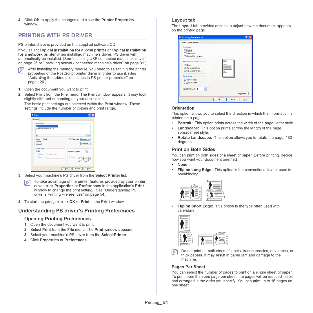 Samsung SCX-5835NX Printing with PS Driver, Understanding PS driver’s Printing Preferences, Opening Printing Preferences 