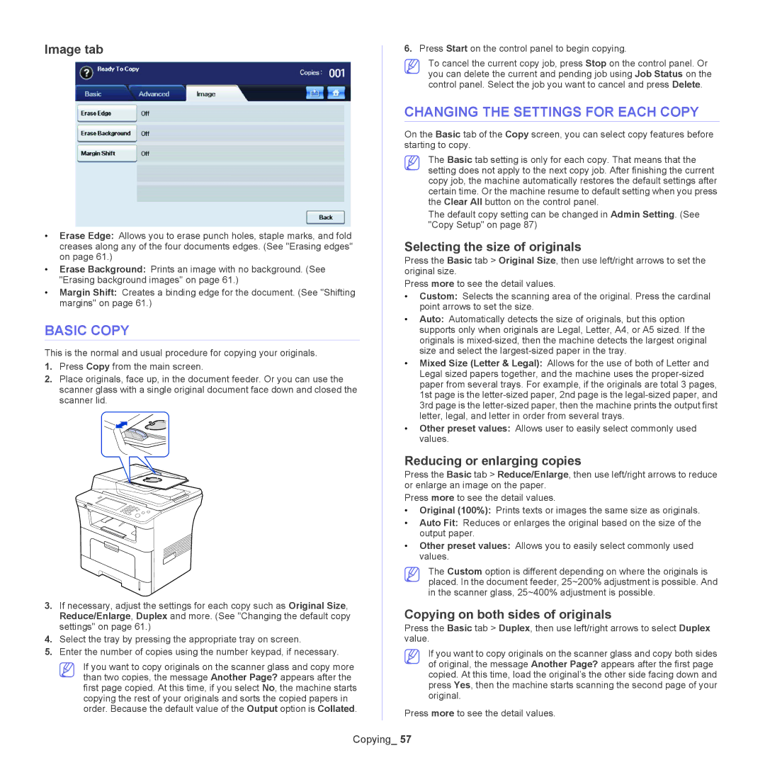 Samsung 5935NX, SCX-5835NX manual Basic Copy, Changing the Settings for Each Copy 