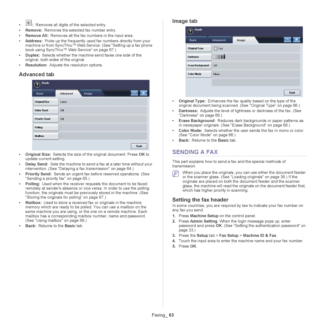 Samsung 5935NX, SCX-5835NX manual Sending a FAX, Setting the fax header, Press the Setup tab Fax Setup Machine ID & Fax 