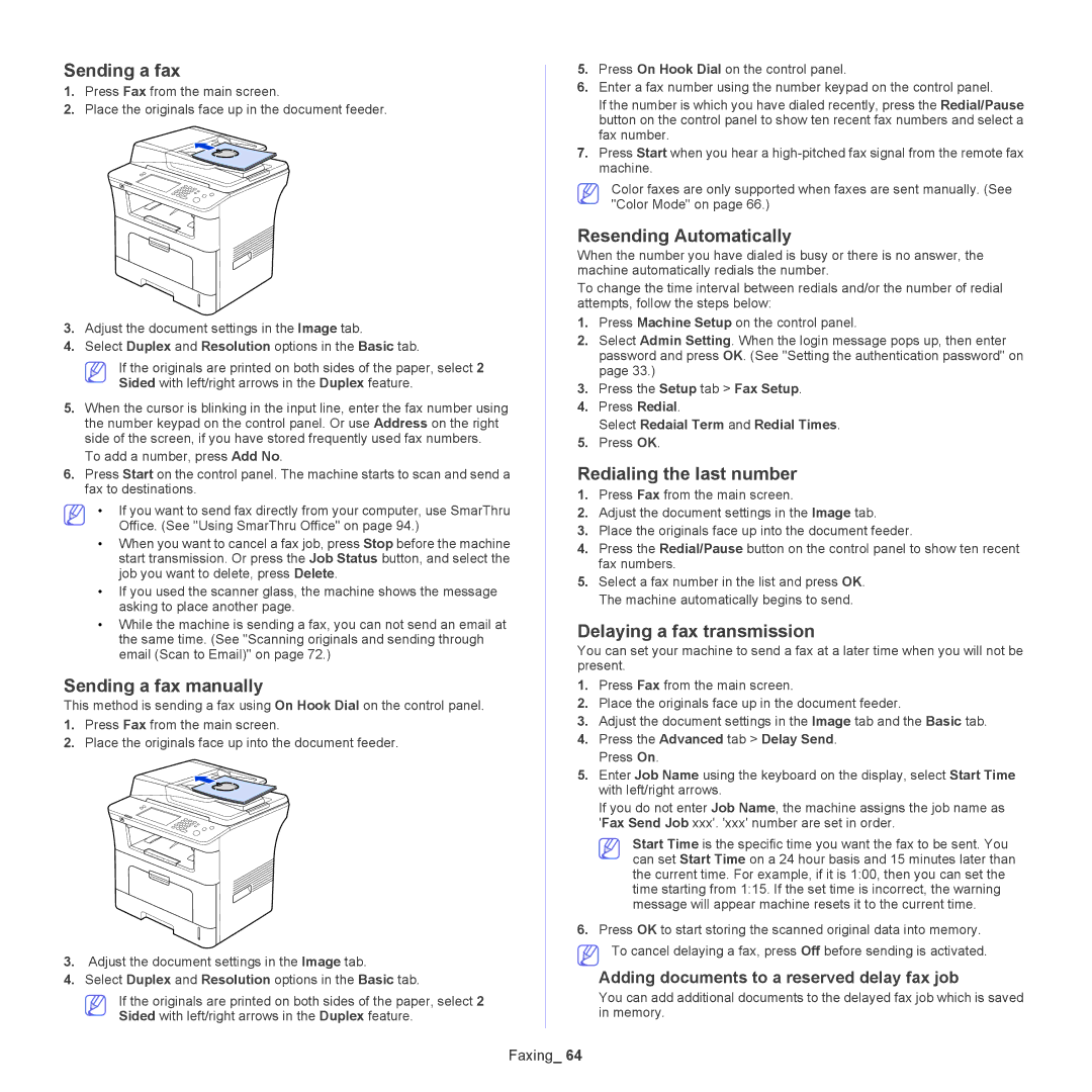 Samsung SCX-5835NX, 5935NX Sending a fax manually, Resending Automatically, Redialing the last number 