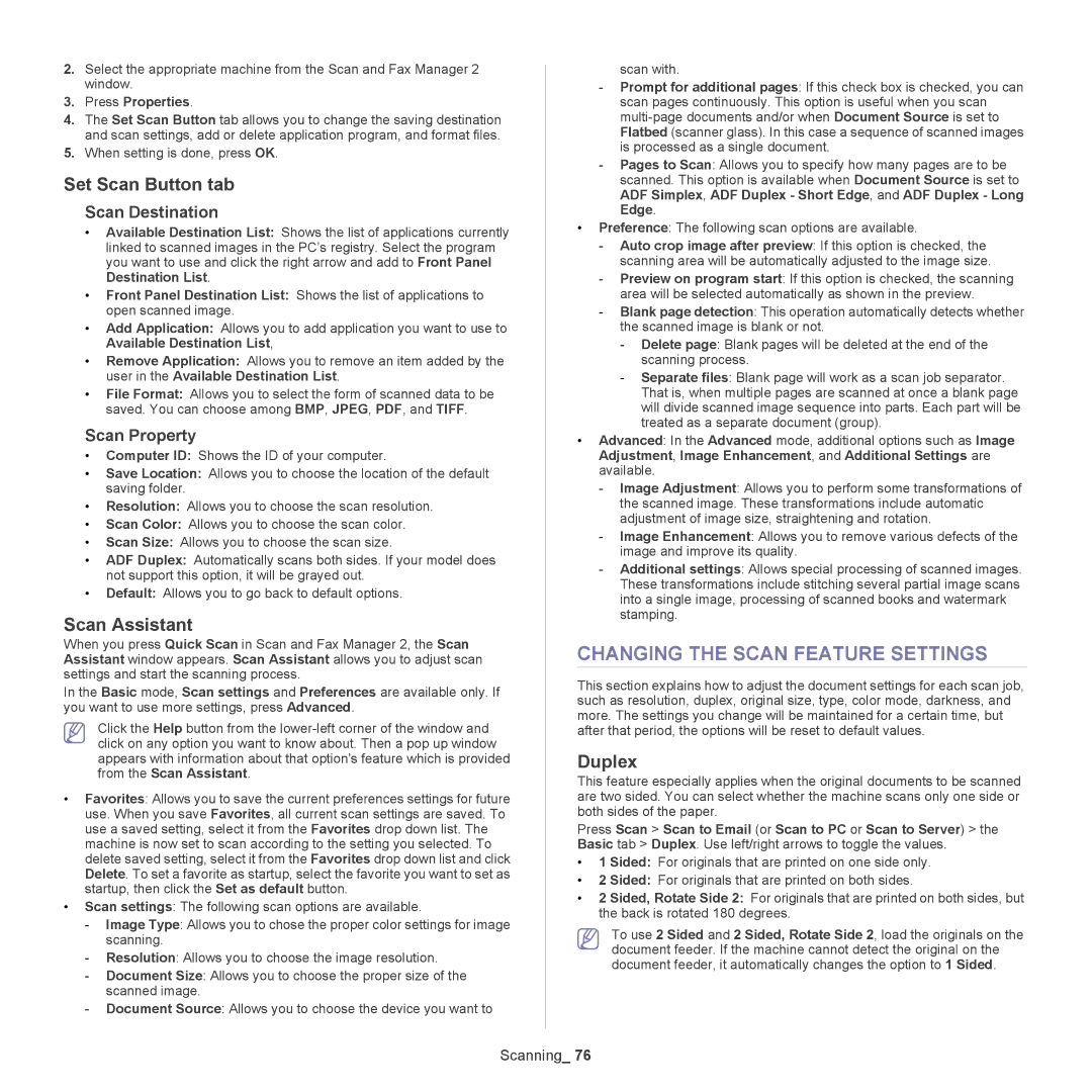 Samsung SCX-5835NX, 5935NX manual Changing the Scan Feature Settings, Set Scan Button tab, Scan Assistant, Scan Destination 