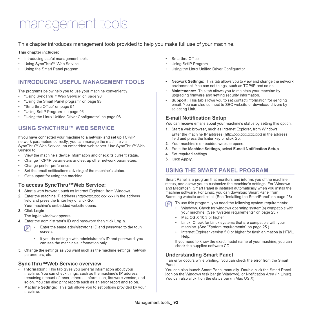 Samsung 5935NX, SCX-5835NX manual Management tools, Introducing Useful Management Tools, Using Syncthru WEB Service 