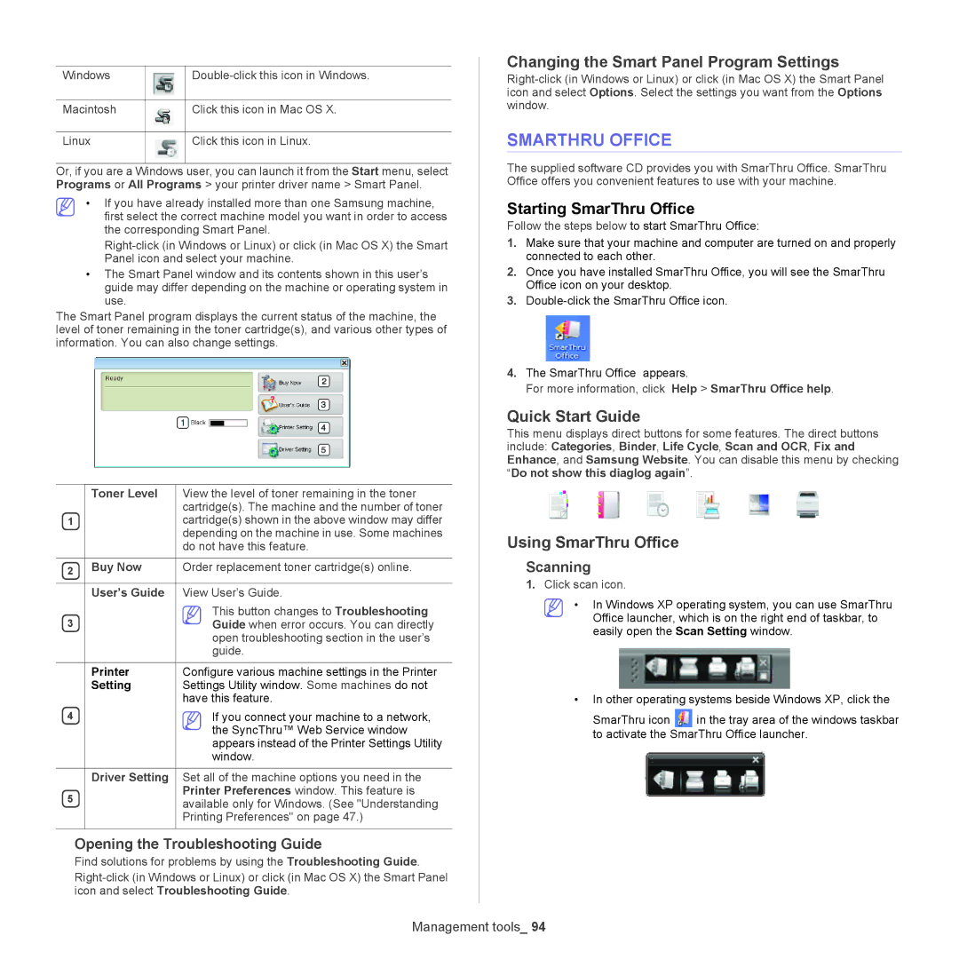 Samsung SCX-5835NX Smarthru Office, Changing the Smart Panel Program Settings, Quick Start Guide, Using SmarThru Office 