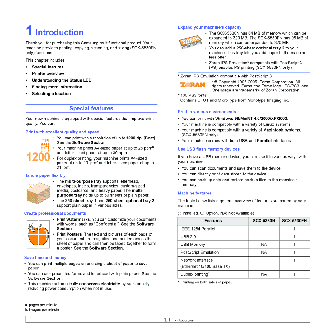 Samsung SCX-5x30 manual Introduction, Special features 