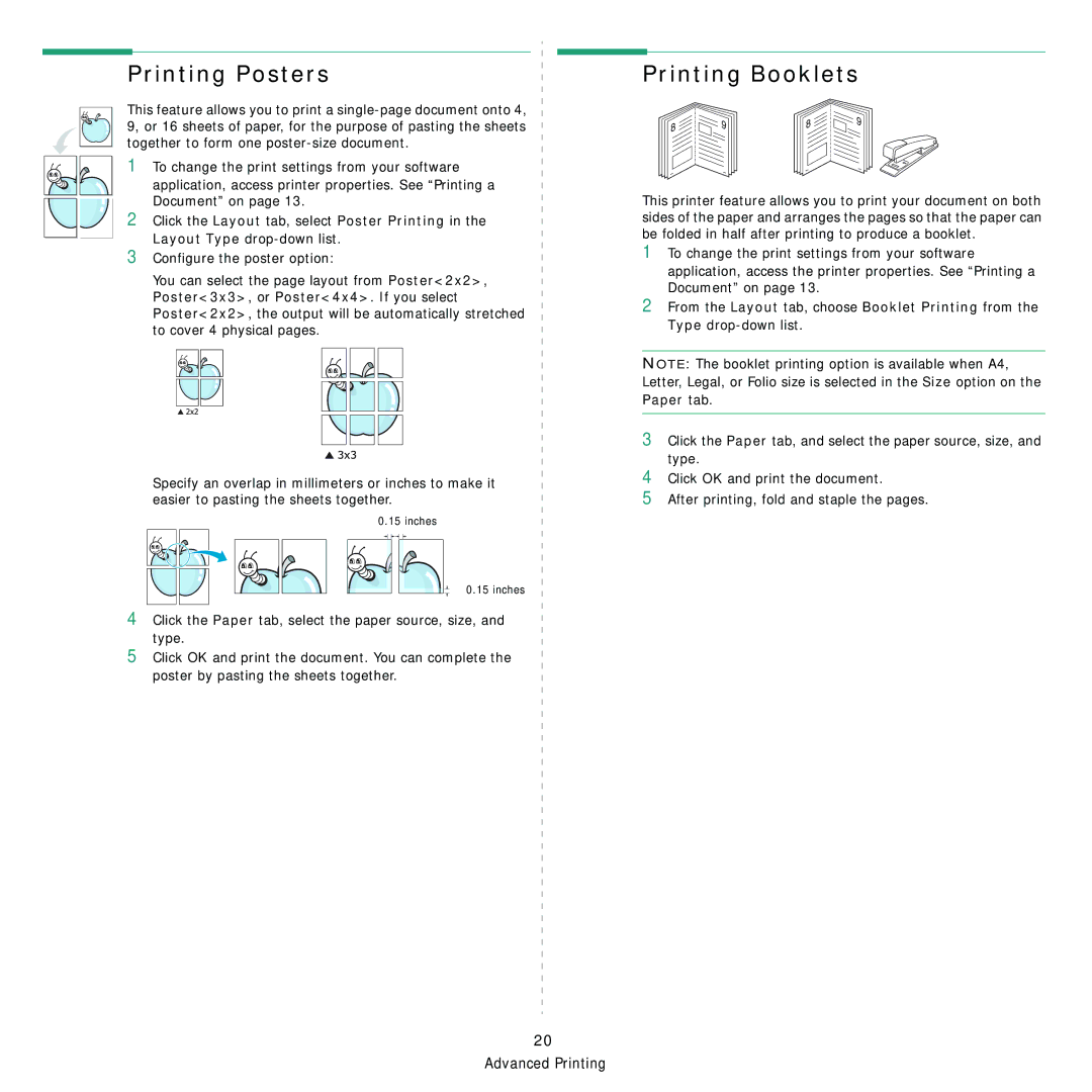 Samsung SCX-5x30 manual Printing Posters, Printing Booklets 