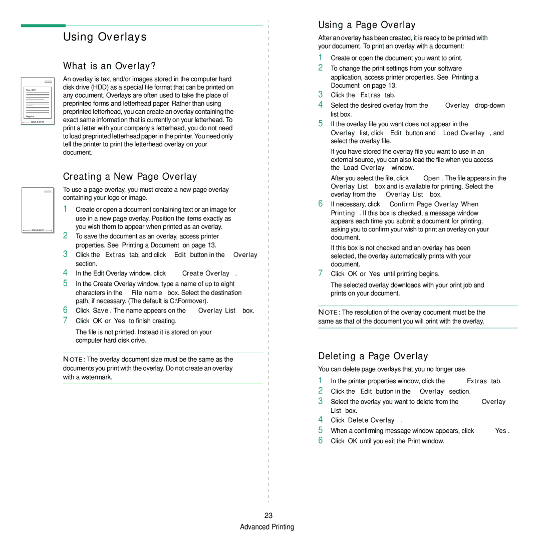 Samsung SCX-5x30 manual Using Overlays, What is an Overlay?, Using a Page Overlay, Creating a New Page Overlay 